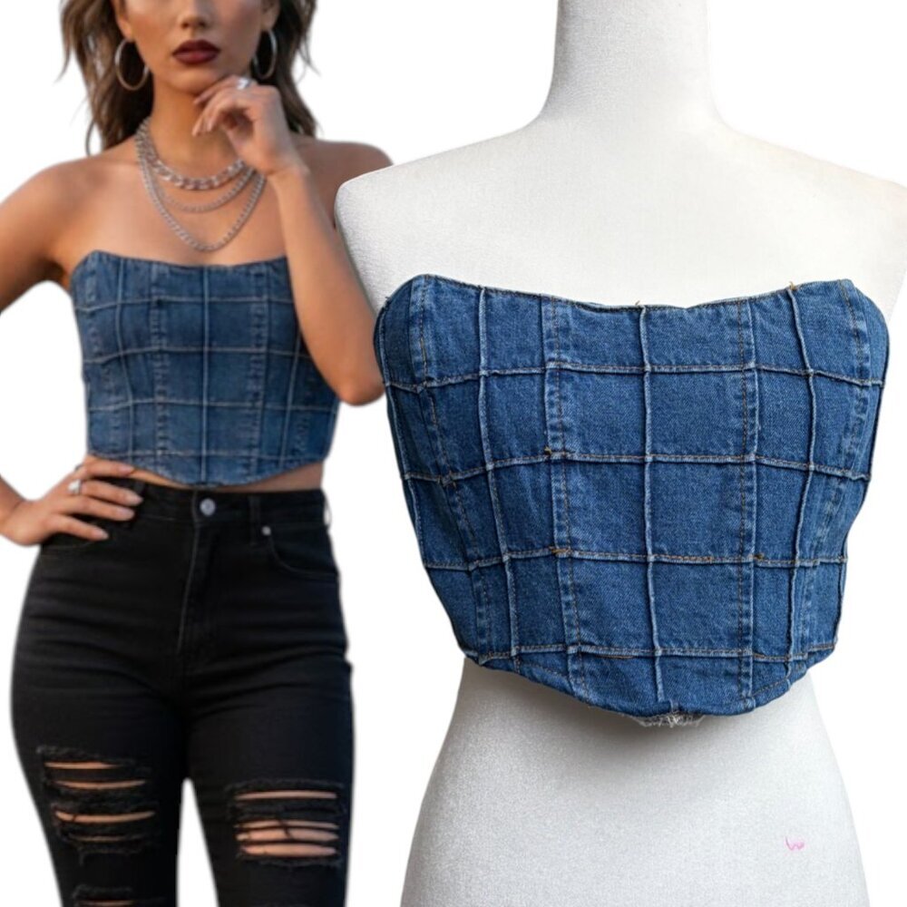 NWT Princess Polly Denim Raelyn Bustier Corset Top Strapless Size 10